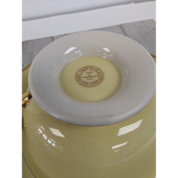 Flintridge Sylvan China Cream Soup Cup Bowl Saucers Set 2 California Yellow Gold - Picture 8 of 13